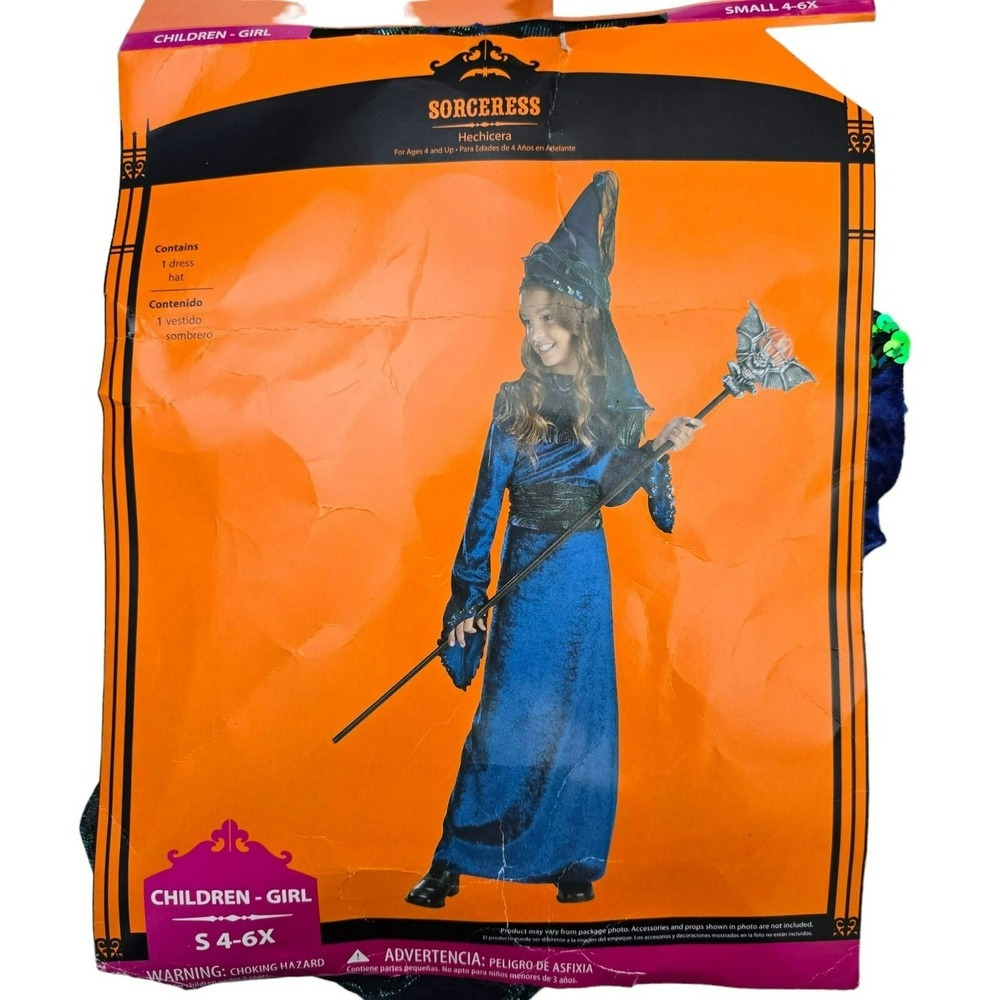 Child 2pc Costume Size 4-6X  Sorceress Dress and Hat With Veil Halloween